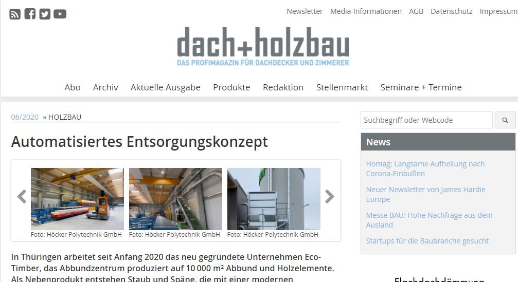 Artikel von dach+holzbau über das Abbundzentrum ECO-TIMBER